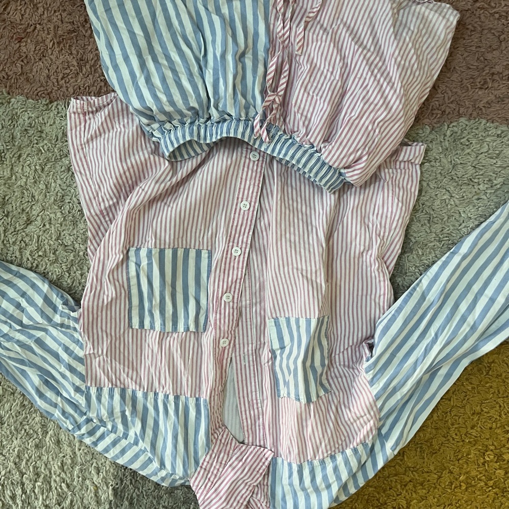 Striped Button Down Shirt - Blue and Pink